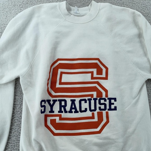 Vintage 80s Syracuse Orange Sweatshirt Mens XS White NCAA University Crewneck‎
